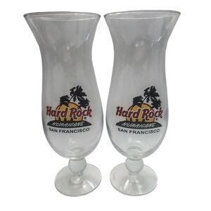 Set of 2 Vintage Hard Rock Cafe San Francisco Hurricane Glasses Souvenir Barware